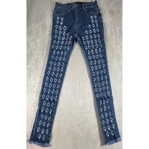 Purple Candy Hole Punch Skinny Jeans Womens L Blue Frayed Hem Ripped Denim